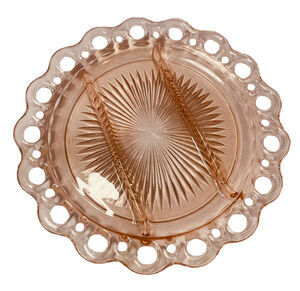 Anchor Hocking Pink Depression Glass Plate 10.5" Old Colony Lace Edge Relish
